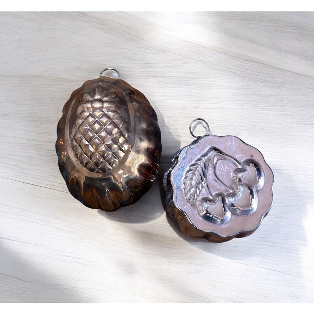Vintage Copper Molds Domed Pineapple and Cherries Display Only India